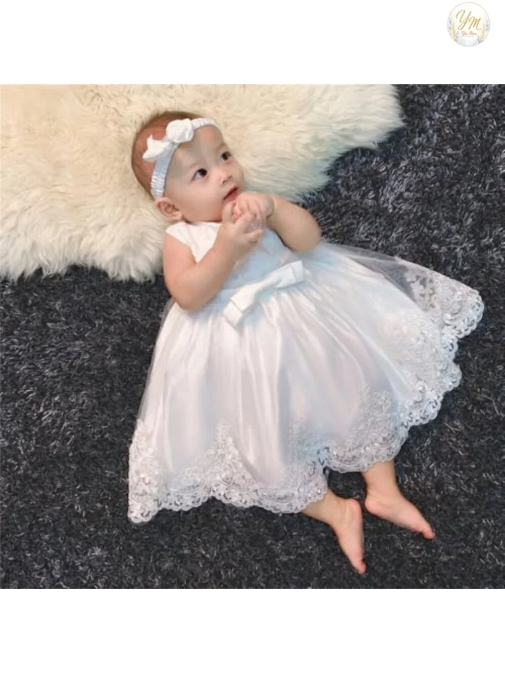 Toddler Baby Girls Lace Party Dress with Bowknot and Headwear